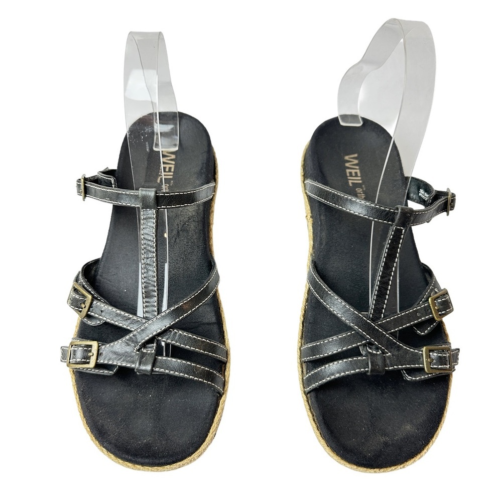 Dr. Weil Orthaheel Zeal Leather Black Sandals with Adjustable Straps